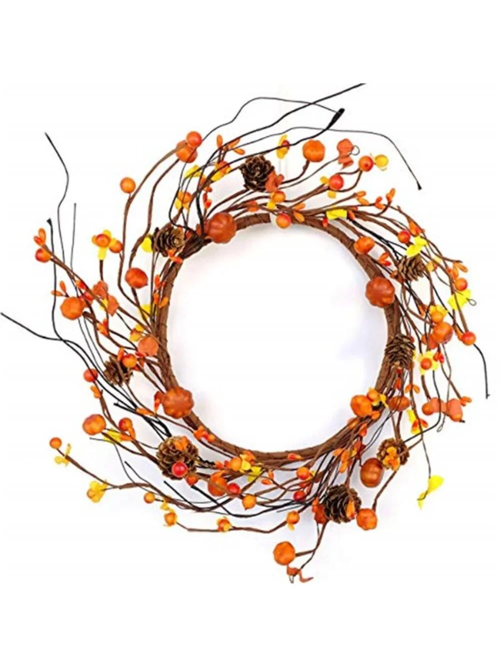 12 Inch Fall Wreath Berries Seeds and Mini Pine Cones Wreath Flower-Shaped